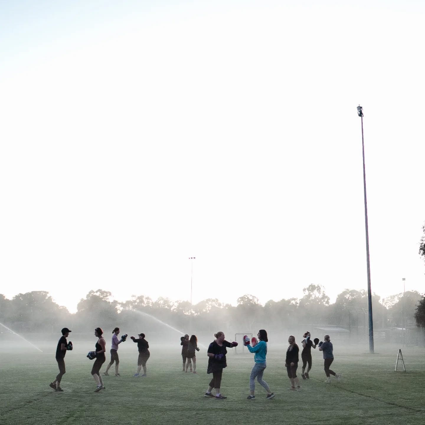 Group personal training for women on a misty morning in Canberra