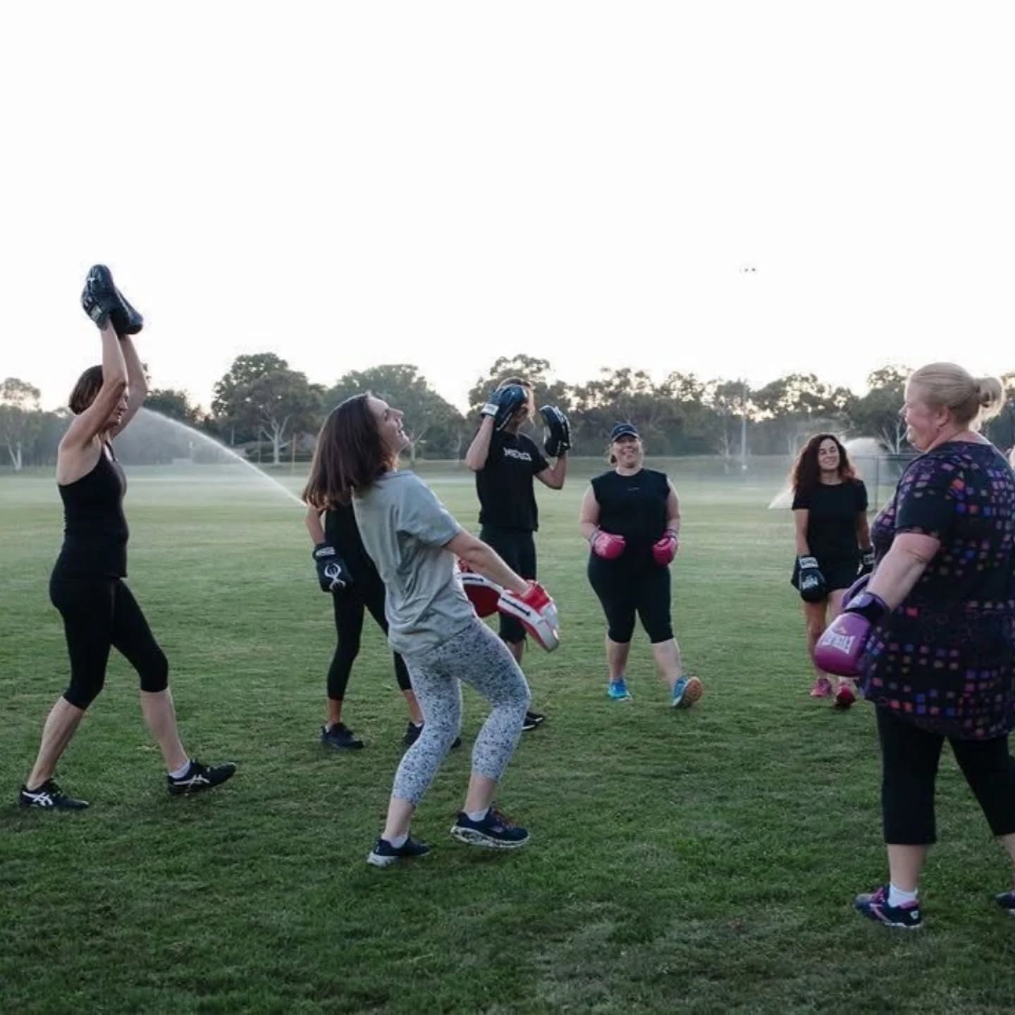 Women's strength and boxing training outdoors in Canberra